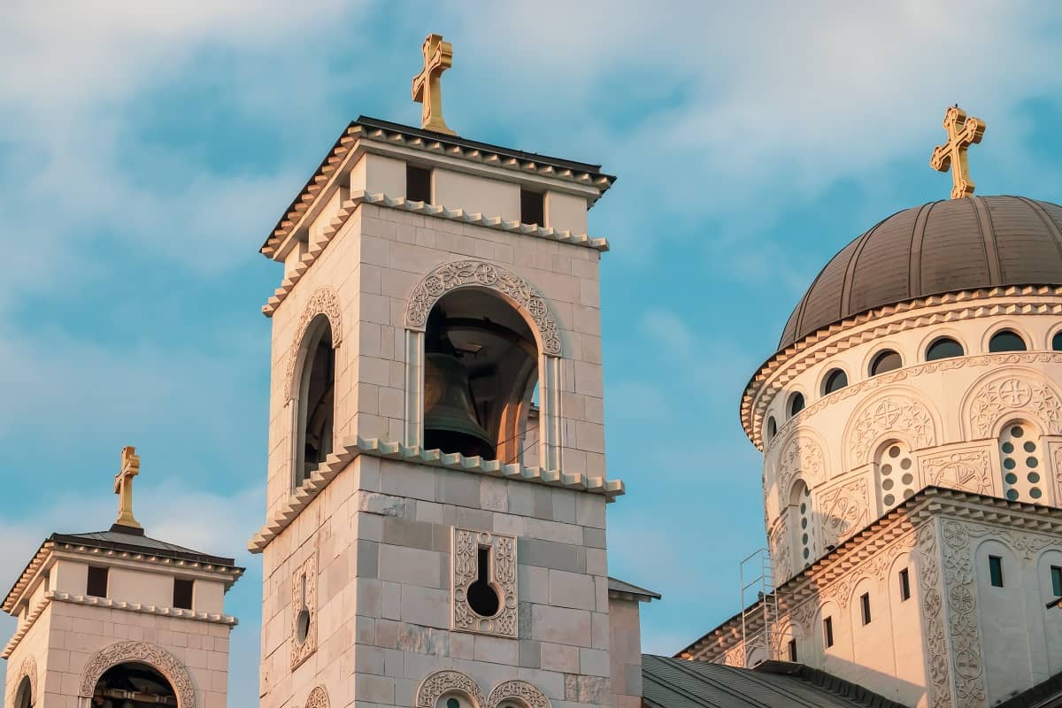 A detail of Podgorica Orthodox Temple, with church bell.